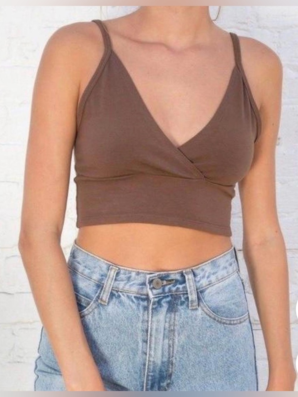 Brandy Melville John Galt Amara Cropped Cami Top – Soft Brown Wrap Style